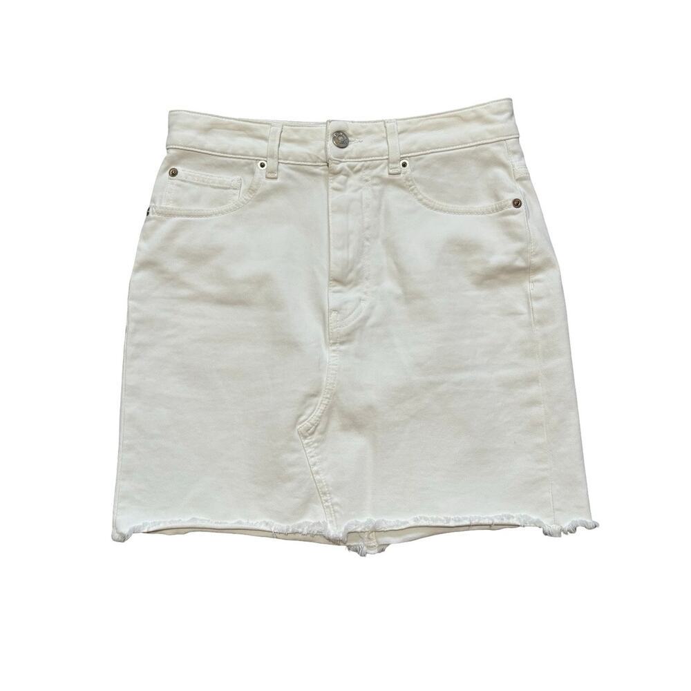 IRO Experience Sienne White Denim Mini Skirt Raw Hem Size 36 (US 4)